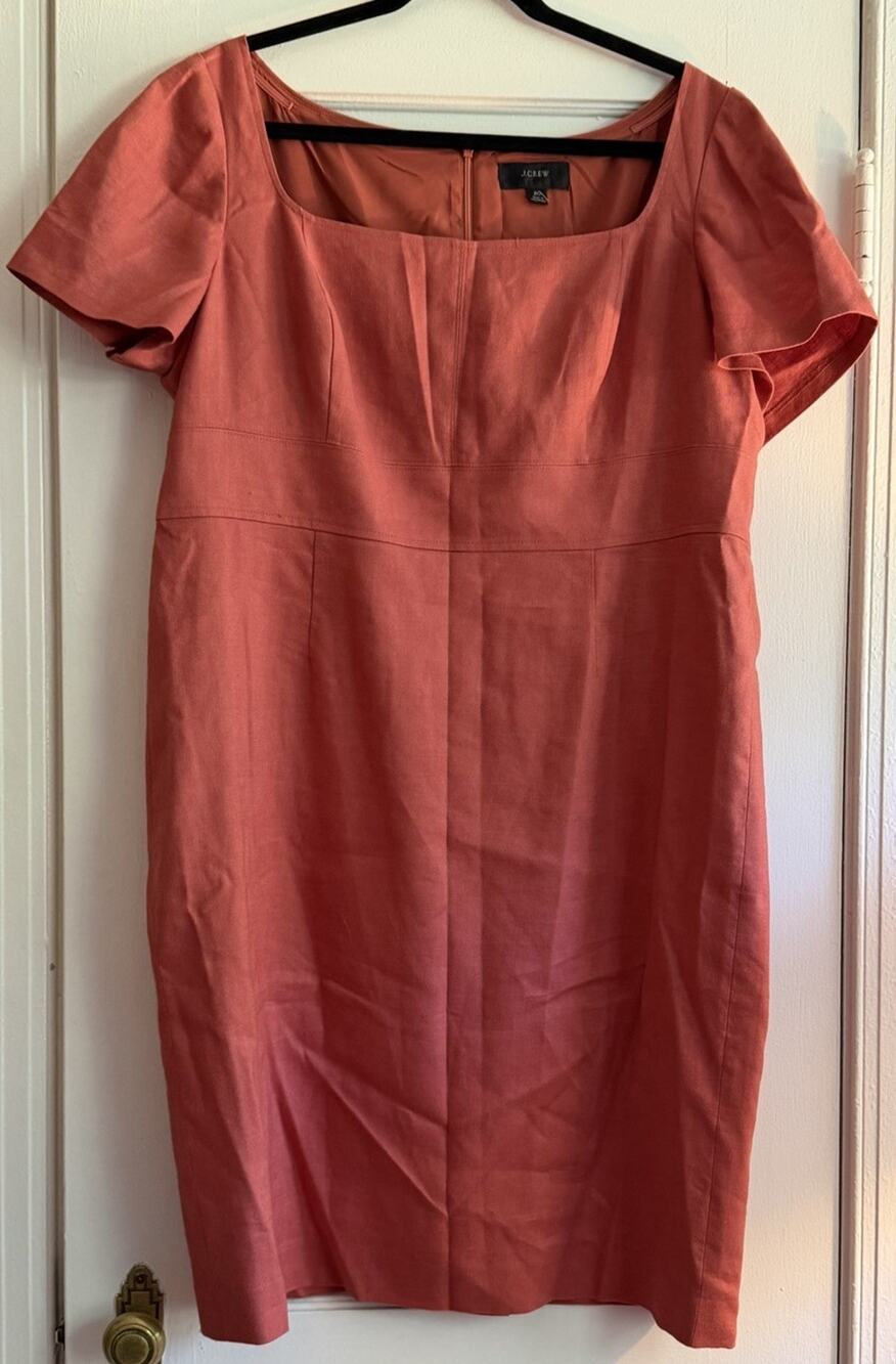 J.Crew Squareneck Sheath Dress Size 20 Faded Spice Linen Blend